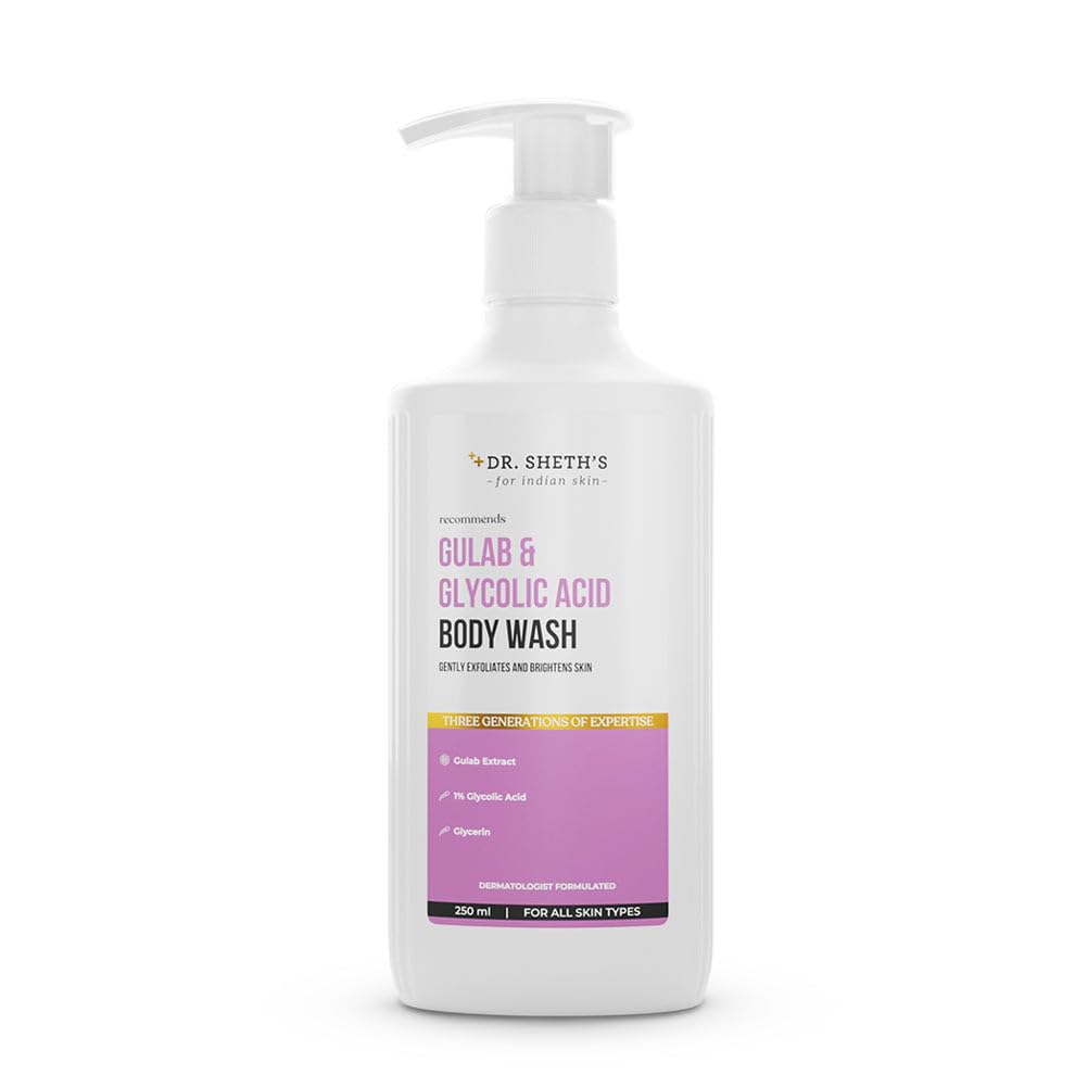 

Dr. Sheth s Gulab Glycolic Acid Exfoliating Body Wash For Smoother Even Toned Skin Daily Use 250 ml Gentle Cleanser