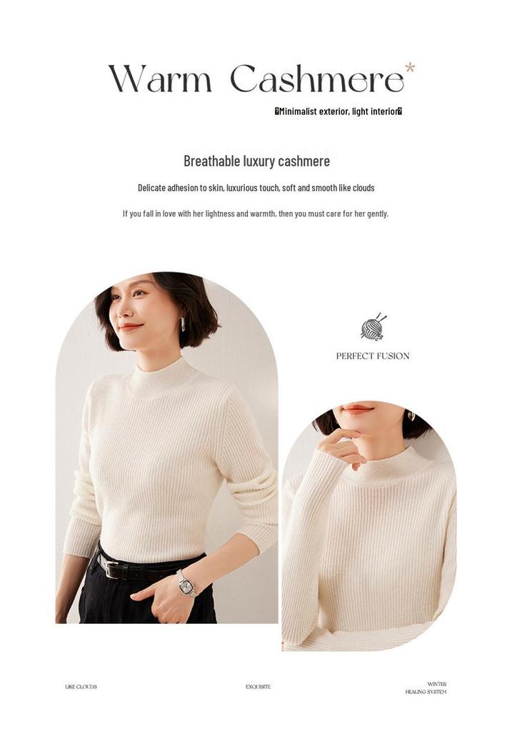 European Style Women's Slim-Fit 35% Cashmere Sweater - High-Neck Knit Base Layer for Autumn and Winter