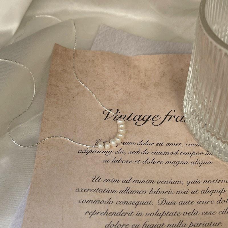 2024 Korean Style: 925 Sterling Silver Bamboo Link Chain with 8 Freshwater Pearls for Women