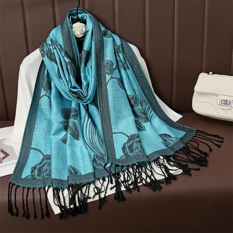 Luxury Brand Autumn And Winter Imitation Cashmere Cashmere Jacquard Fringed Shawl Dual-Purpose Scarf High-End Atmosphere Women