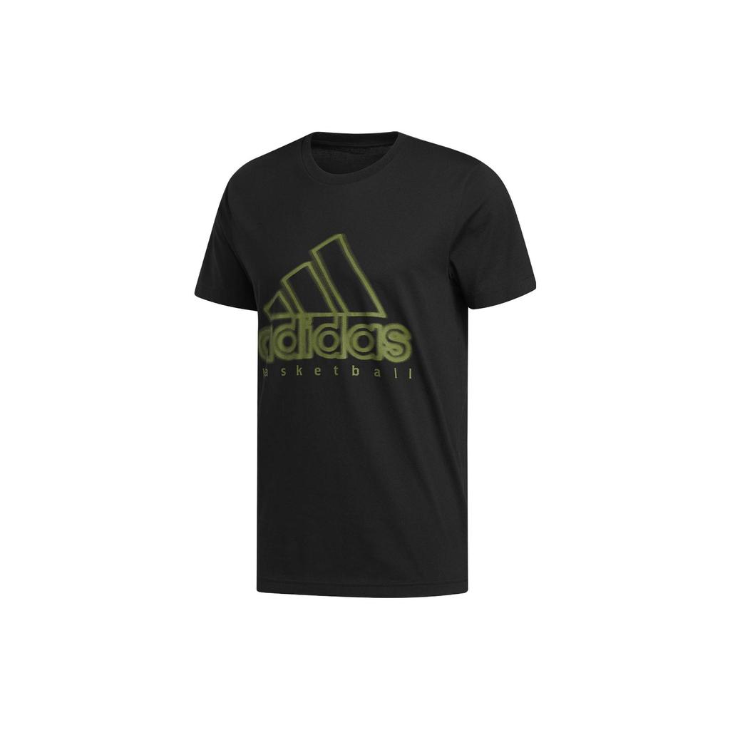 Adidas Large Logo Print Casual Crew Neck Short Sleeve T-Shirt Men Tops Black DZ0664