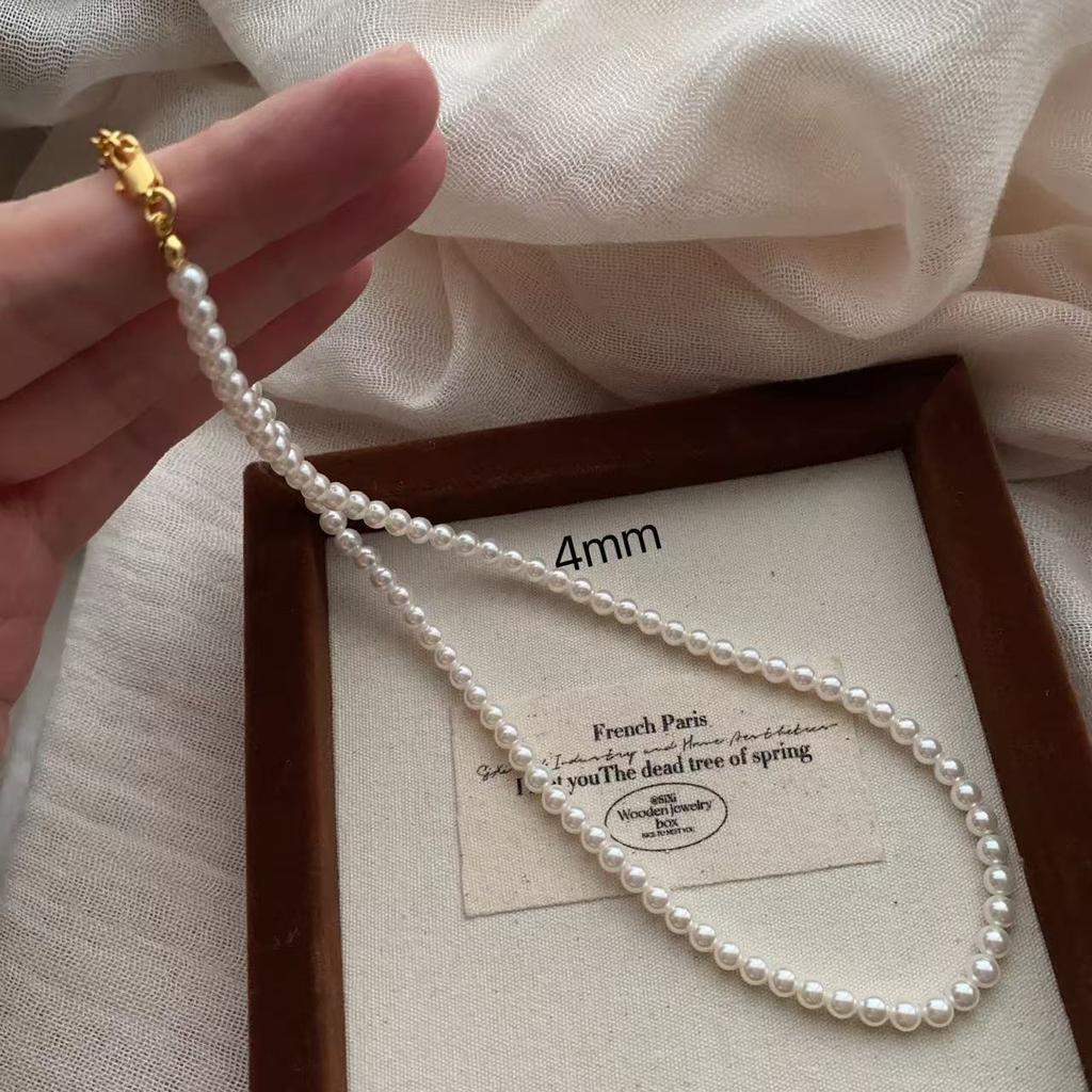 Versatile Necklace, Super Bright Pearl Neck Chain, French Unique Retro Mini Summer Light Luxury Niche
