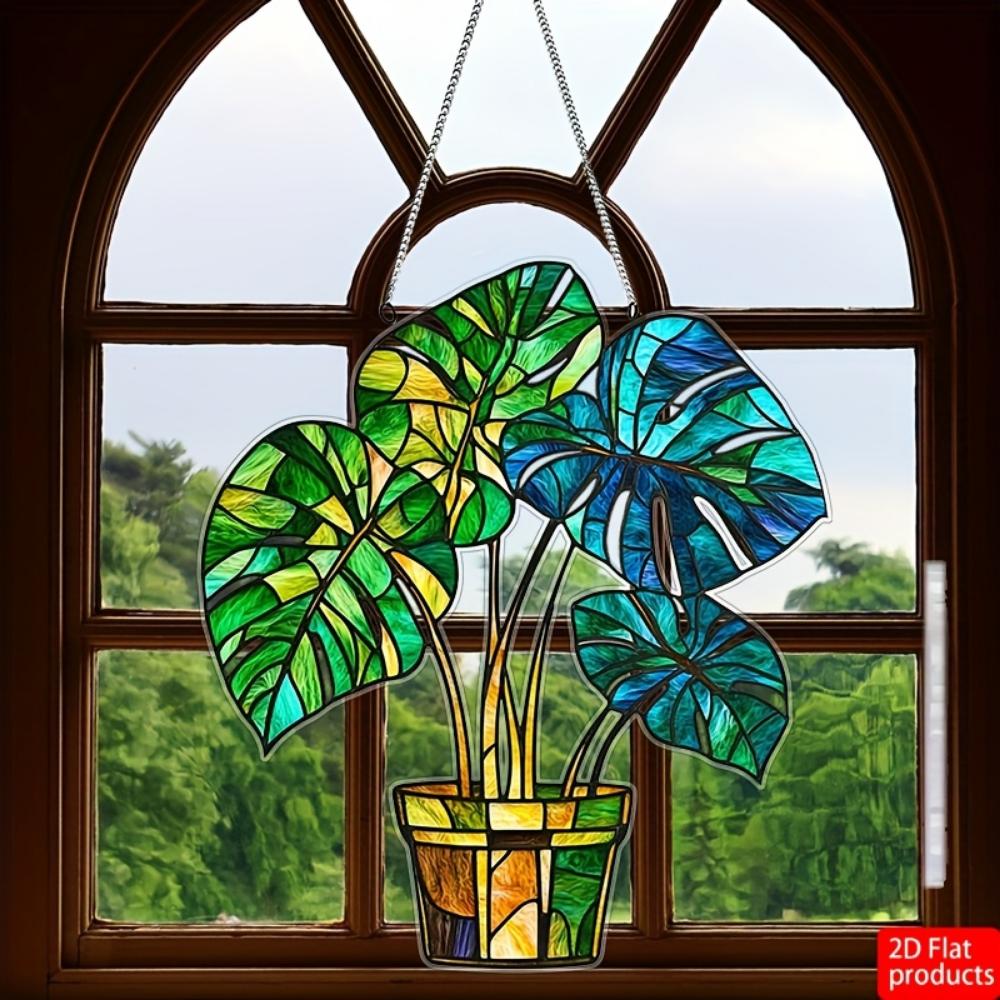 2D planar flowerpot acrylic light catcher pendant,  holiday wreath logo window decoration door wall decoration birthday home and room decoration