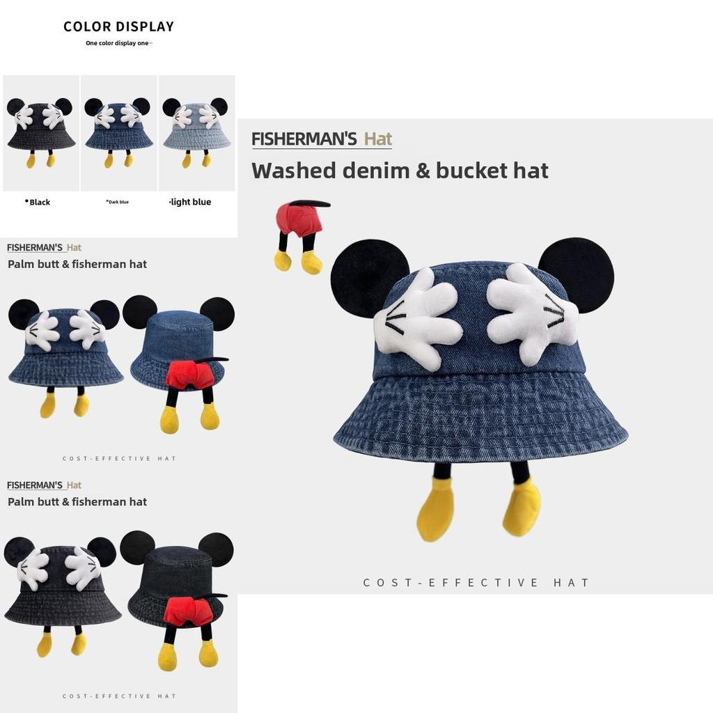 Mickey Mouse Denim Bucket Hat With Breathable Uv Protection For Summer Fashion Accessories