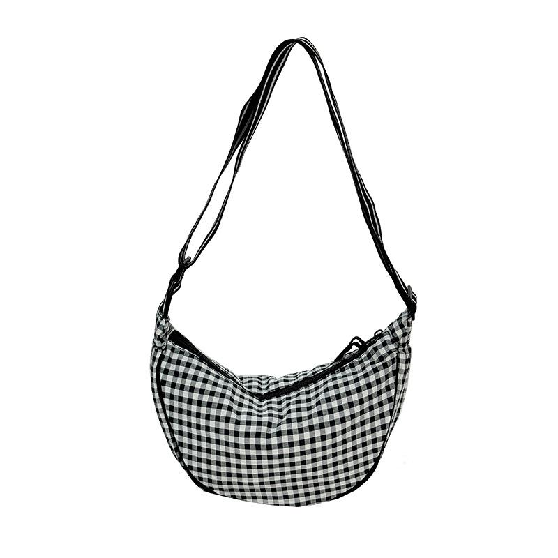 

Women s Plaid Dumpling Crossbody Bag - Checkered Shell Shoulder Bag 30x9x17cm чёрный