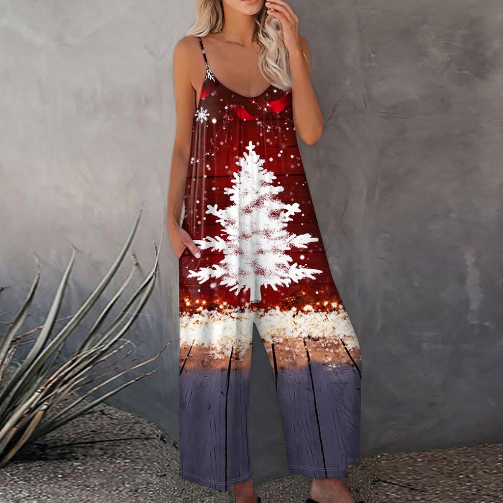 Bedruckter Damen-Overall, lässig, lockerer, verstellbarer Straps-Overall