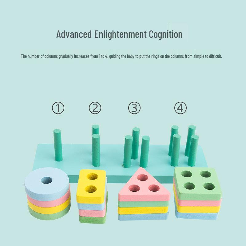 Wooden Rainbow Tower Stacking Rings: Educational Puzzle for Kids - Tower of Hanoi Building Blocks Toy.