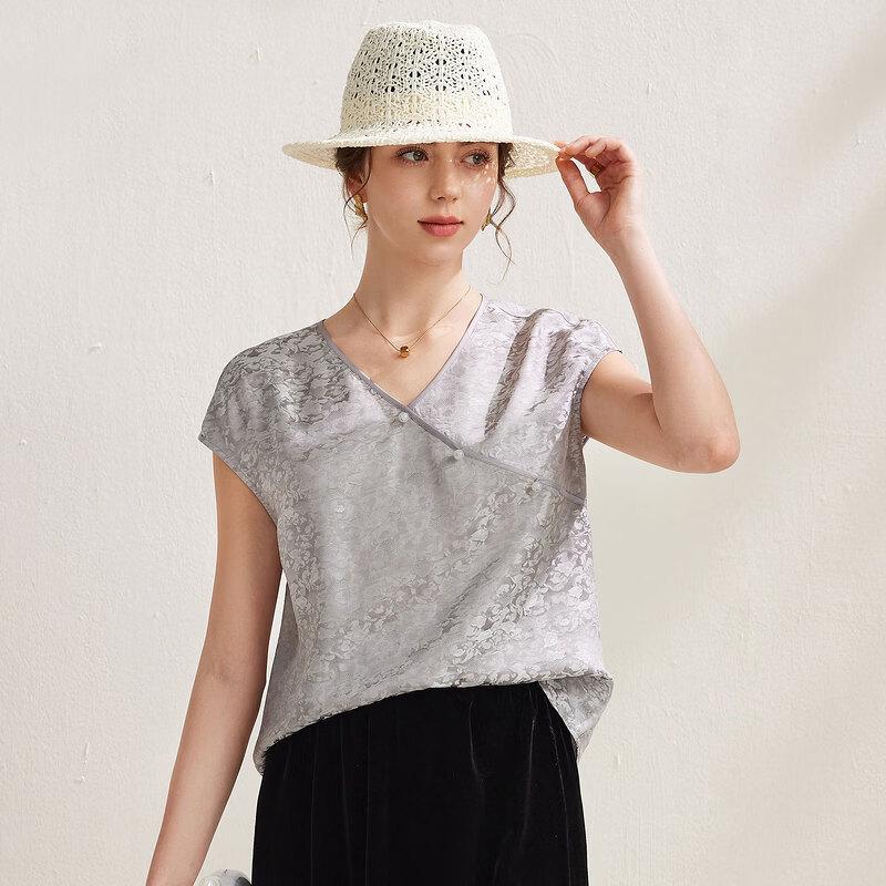 Zhaojun New Chinese Style Silk Blend Vest Top with Pearl Buttons
