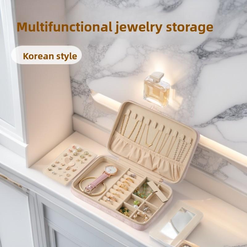 Velvet Jewelry Organizer With Mirror For Rings Necklaces And Earrings