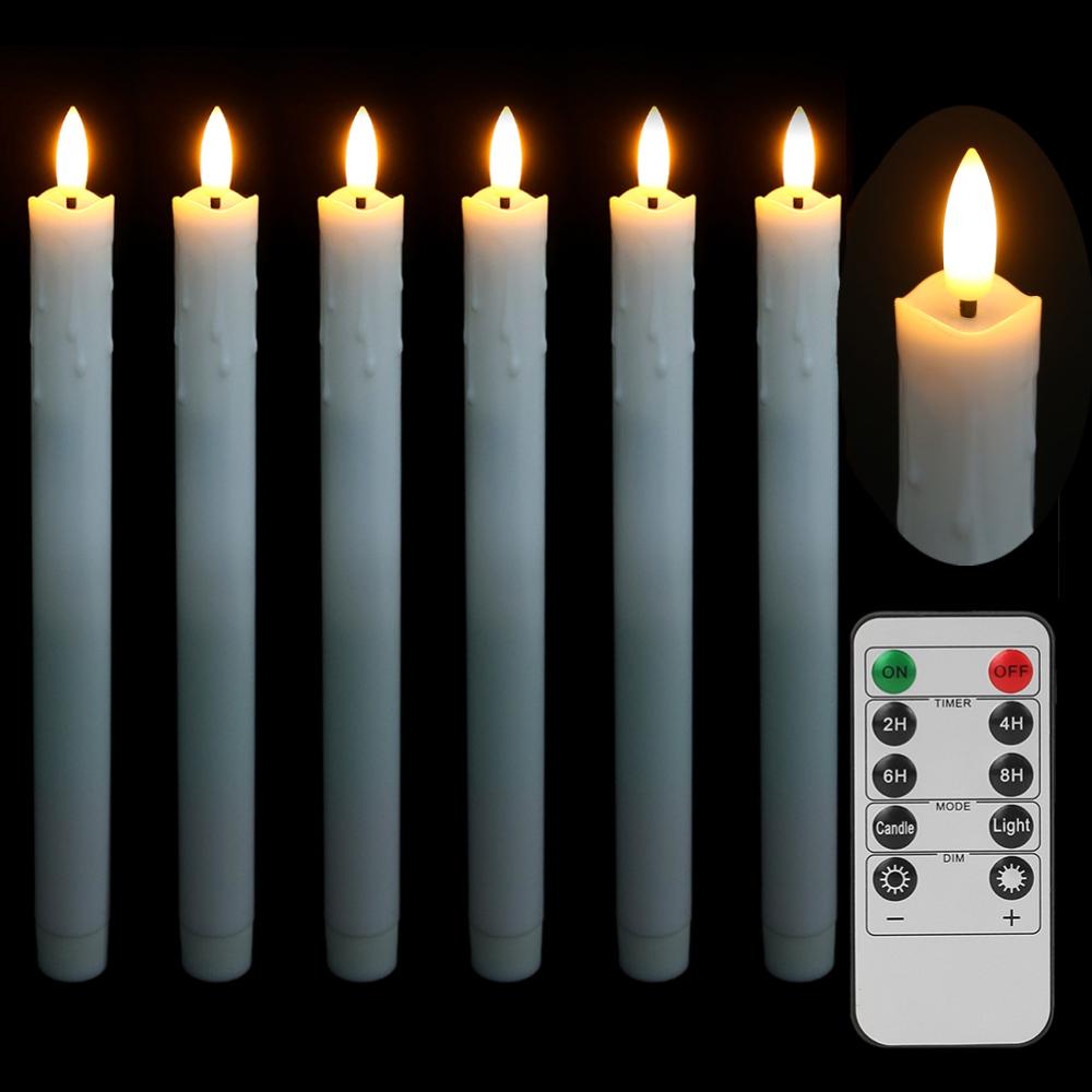 Pack of 6 LED Flameless Taper Candles Battery Operated Flickering Window Candle for Christmas Wedding Church Decor Party Supplie