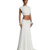 Γυναικείο Σετ Μπλούζα Crop Off-Shoulder και Μακριά Φούστα με Πτυχώσεις Ψηλόμεση Πολλά Χρώματα