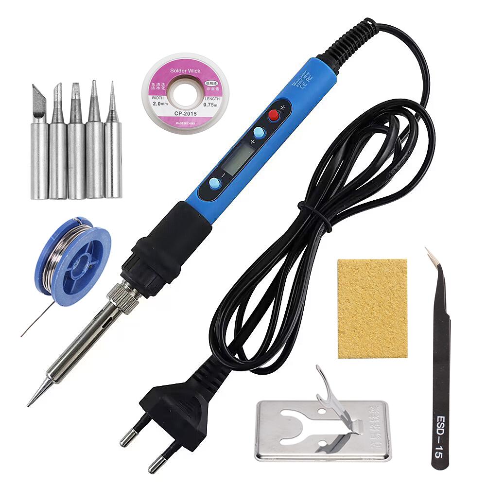 Blue 80W Electric Soldering Iron Digital Display With Switch 110V 220V Adjustable Temperature Solder Welding Desoldering Tools