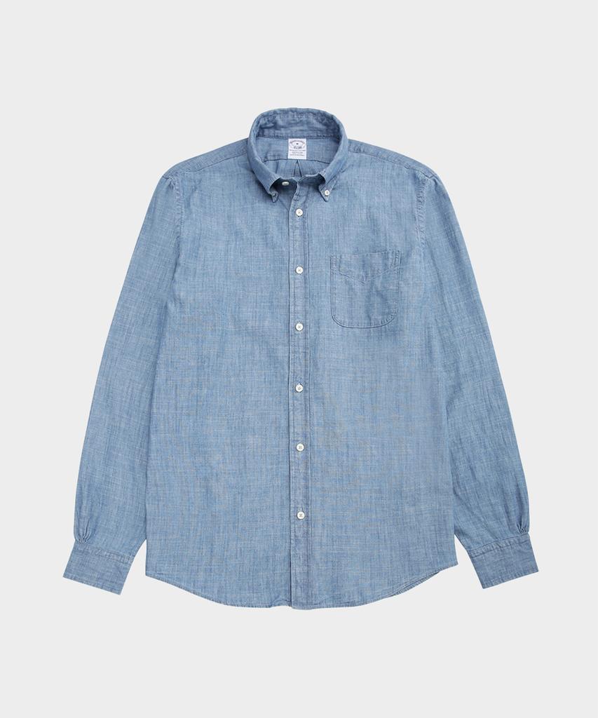 BROOKS BROTHERS Cotton Chambray Sport Shirt (Light Indigo) (Bbthmm2533Nfs)