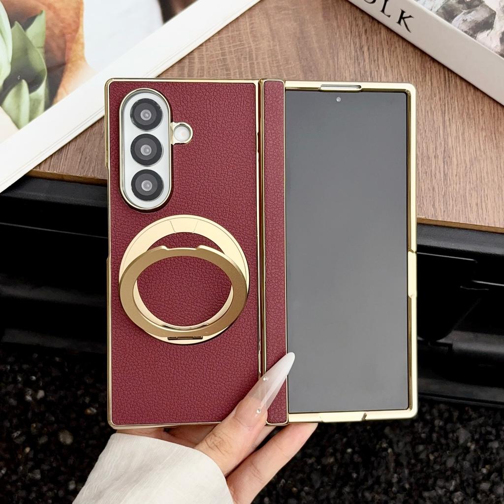 Electroplated 360 Rotating Bracket Magnetic Phone Case for Samsung Galaxy Z Fold8 Ultra Fold 8 7 Leather Hinge Protective Cover