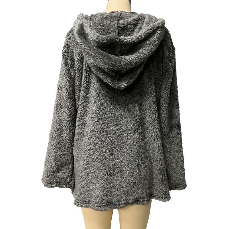 Herbst Winter Basic Jacken Damen Strickjacke Doppeltasche Kapuze Einfarbig Fleece Strickjacke Jacken & Mäntel