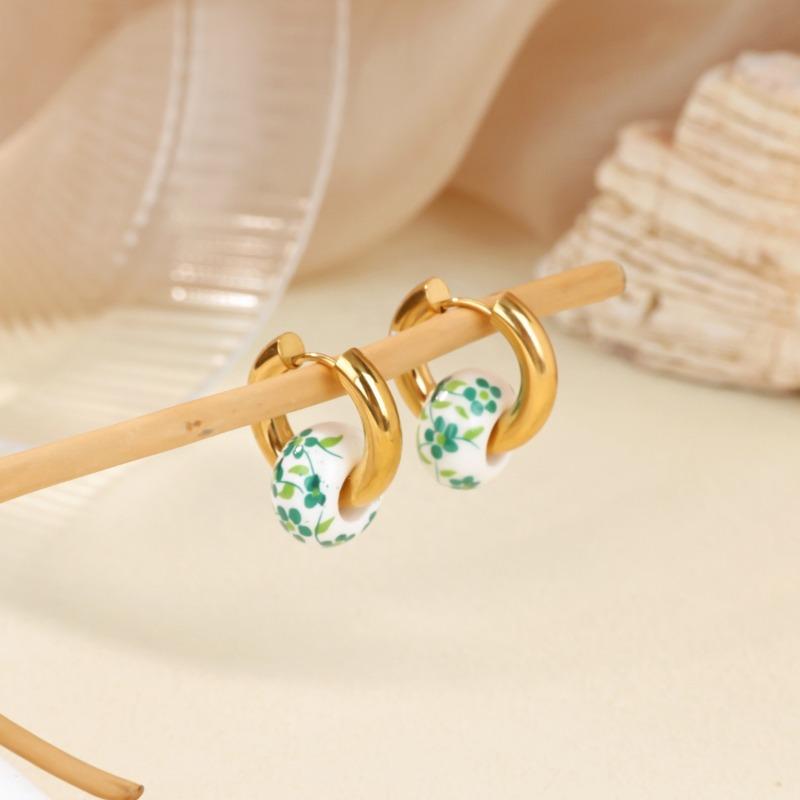 Chinese Blue and White Porcelain Ceramic Series Earrings Women's Trend Classic Temperament Versatile Round Beads Love Earrings New