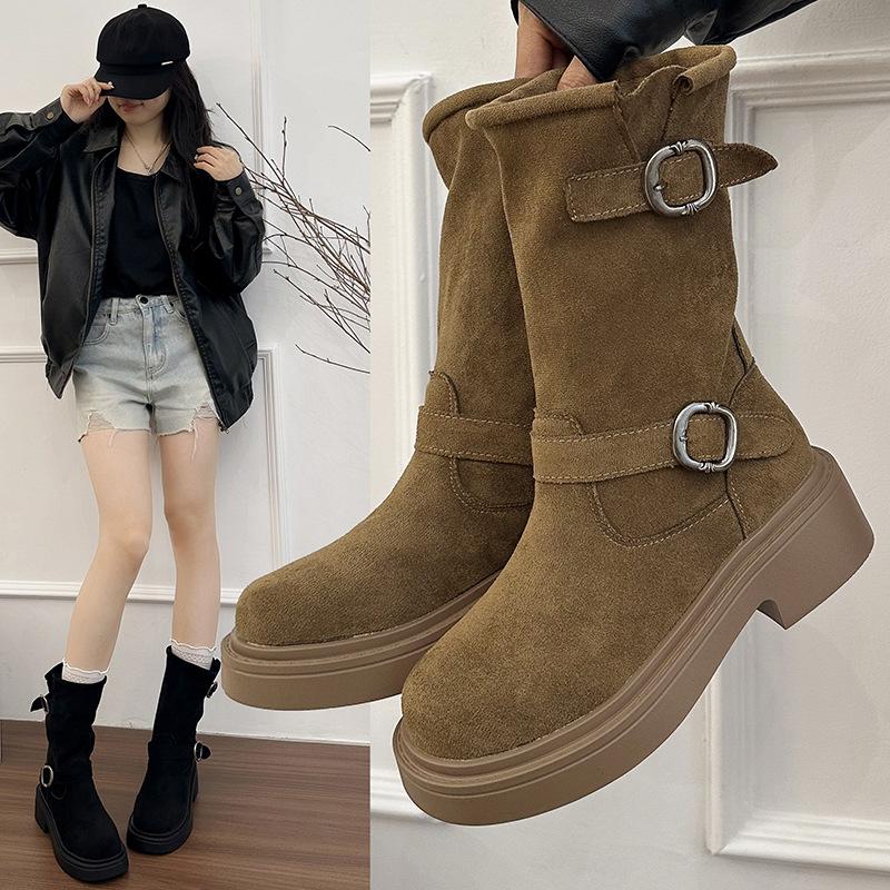 Martin Boots Women's Spring and Autumn Single Boots with Skirt British Style 2025 New Thick-soled Buckle Boots Stacking Locomotive Short Boots