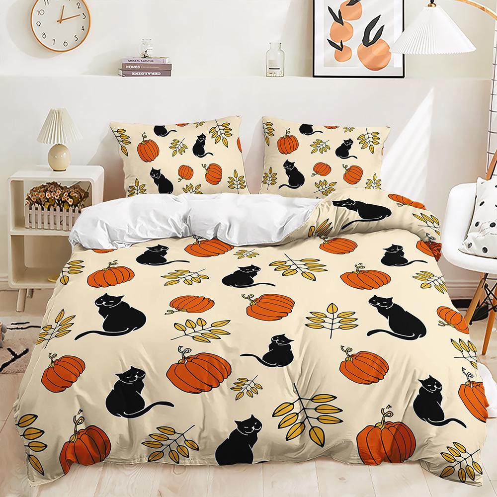 Bed Three-Piece Thanksgiving Fox Pumpkin Quilt Cover 3D Digital Printing Kit