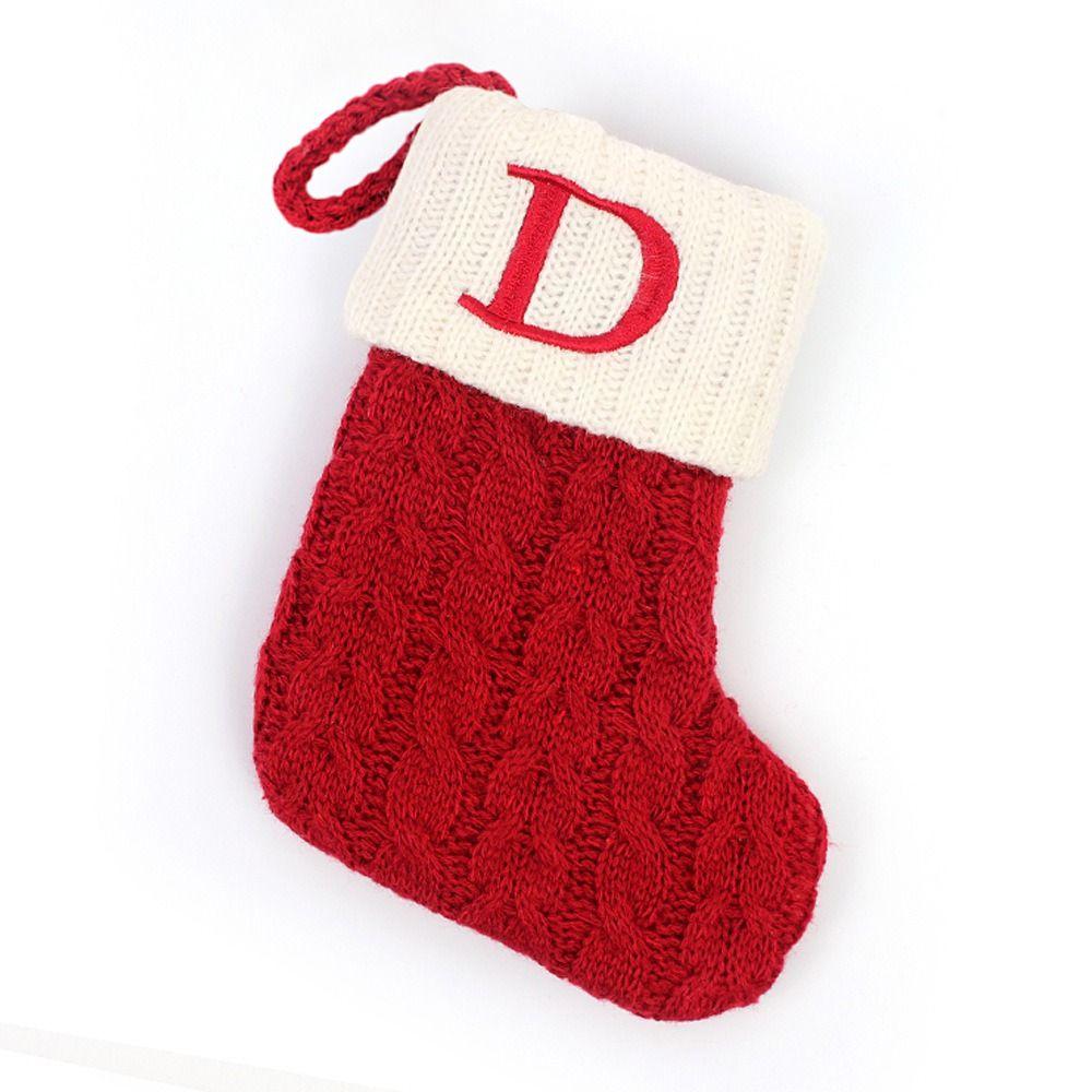 With Red Letter Knitting Stockings Yarn Hanging Ornament Christmas Socks  Xmas