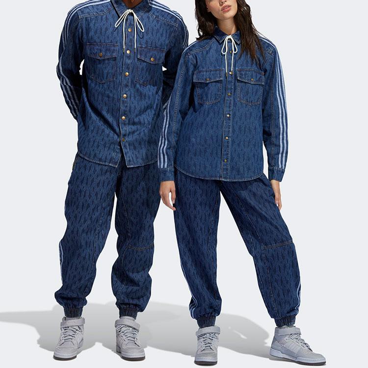 Adidas Originals X Ivy Park All Over Print Casual Loose Fit Denim Pants Men Bottoms Blue H61699