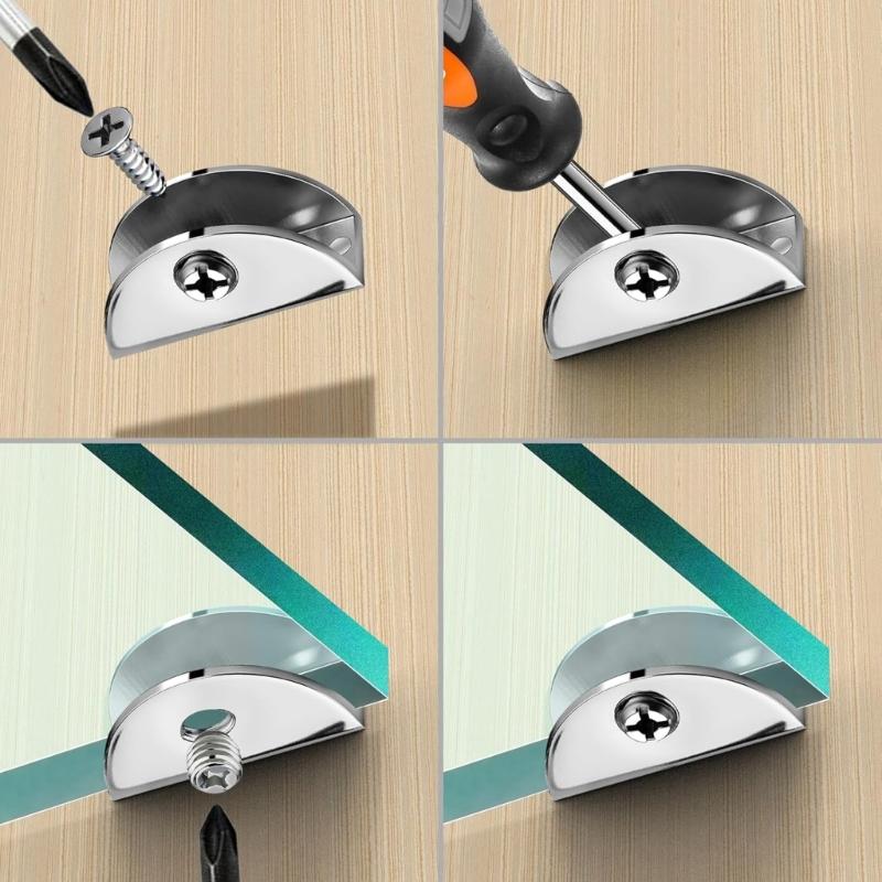 Moon Shaped Glass Shelf Brackets for 8-12mm Glass Adjustable Fit Glass Clip Ideal for Office Partitions & Kitchen Use