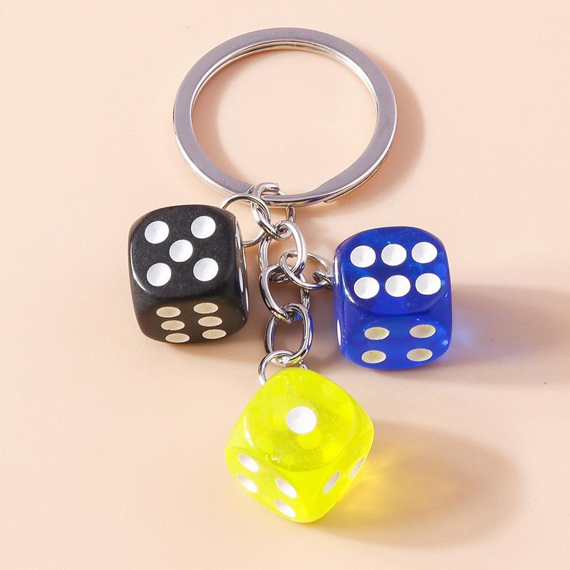 Cuet Resin Geometric Dice Keychain Keyring Pendants for Women Men Car Key Holder Handbag Pendants Charms DIY Jewelry Gifts