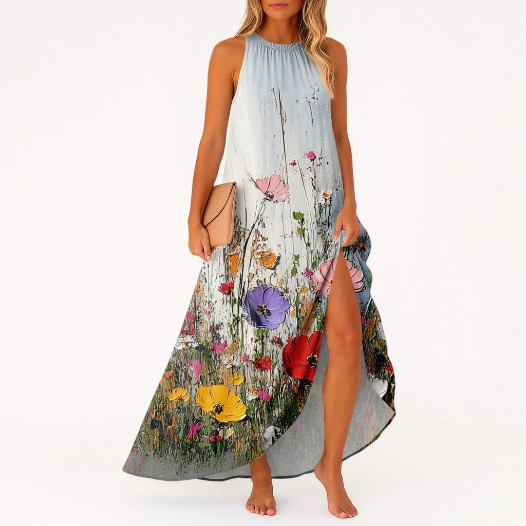 Women's Casual And Fashionable Round-neck Sleeveless Mid Length Dress