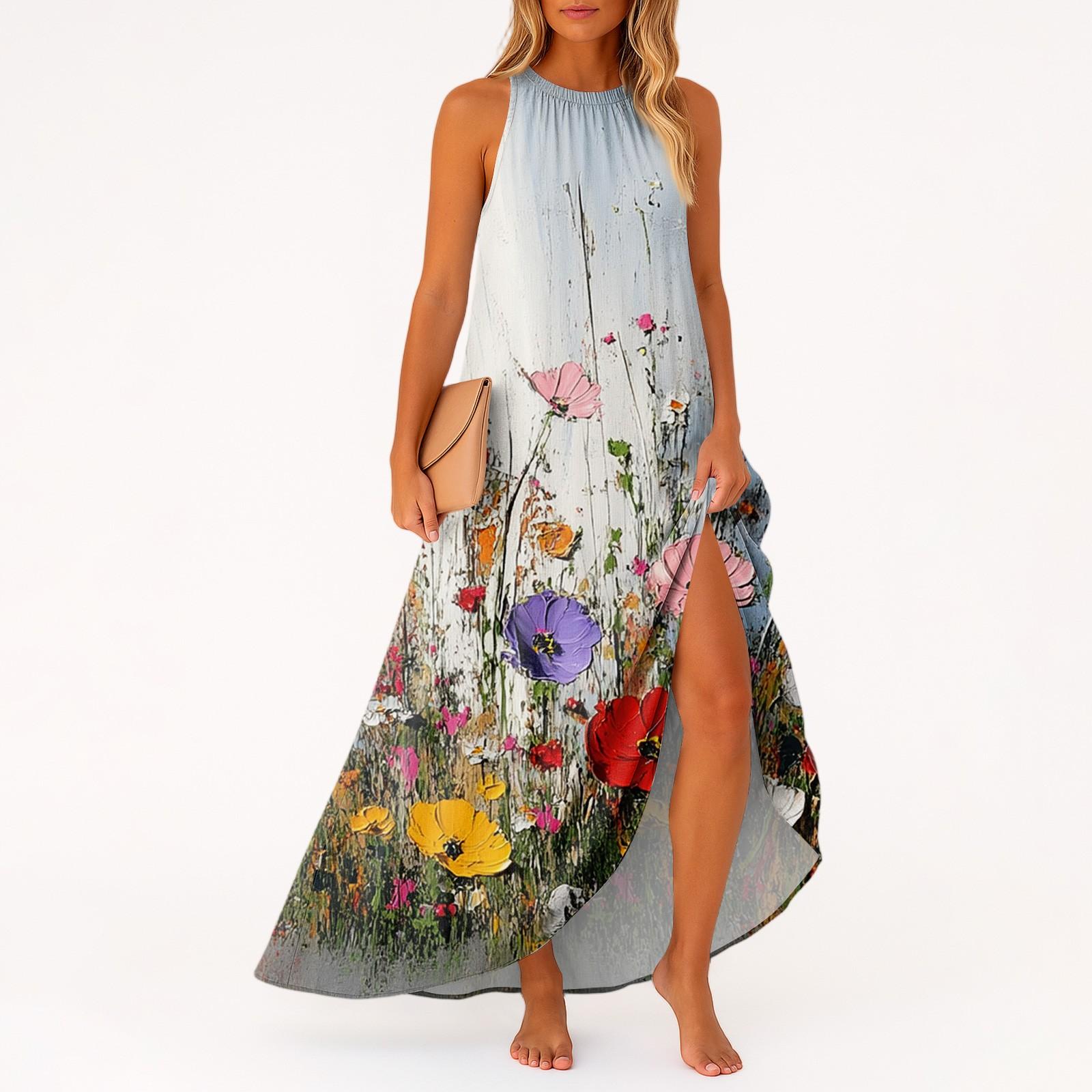 

Женское повседневное и модное платье средней длины без рукавов с круглым вырезом S белый