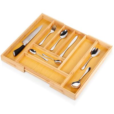 Bamboo Insert for Cutlery, Drawer Utensils, Extendable, Adjustable XXL