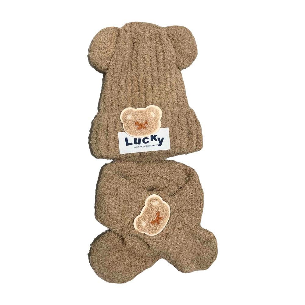 Bear Baby Hat with Scarf Neck Scarf Children s Ear Protection Hat Keep Warm Kids Crochet Hat  Girls хаки