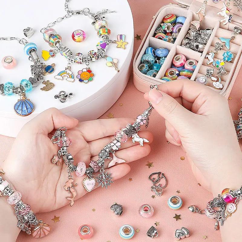 Schmuckherstellung DIY DIY Armband-Set mit Perlen und Aufbewahrungsbox für Mädchen Geschenk Acryl Europäische Perlen mit großem Loch Handgemachtes Set Spielzeug