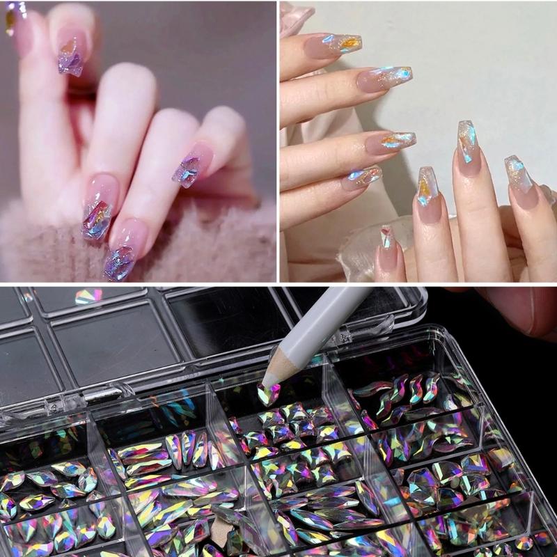 1 Box 3D Nägel Charms für Nägel Flachrückseite Nägel Strasssteine Gemischte Größe Glas Nägel Dekorationen Nagelkunst Verzierungen