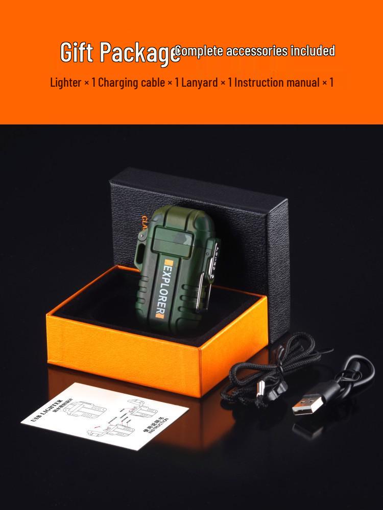 Men's Camouflage USB Rechargeable Waterproof Windproof Dual Arc Lighter