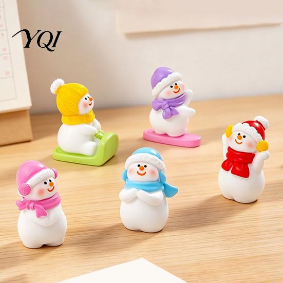 Car Dashboard Winter Accents Mini Snowman Figurine, Christmas Skiing Dolls, Small Desktop Handmade Crafting Resin Ornaments Figurines, Micro Landscape