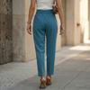 Women's Fashionable Color Casual Trousers With Pockets, Straight Leg, Cropped Suit Trousers