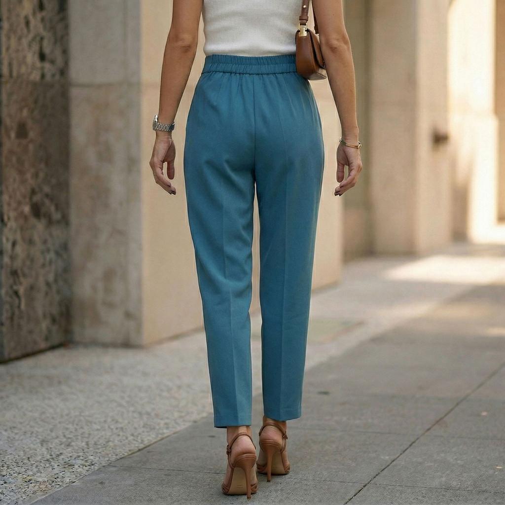 Women's Fashionable Color Casual Trousers With Pockets, Straight Leg, Cropped Suit Trousers