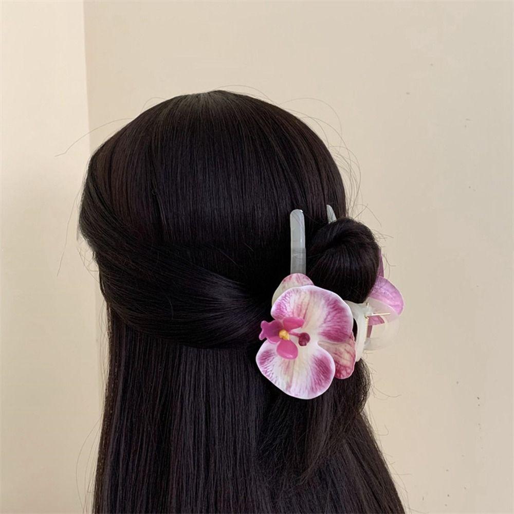 Ponytail Clip Orchid Hair Clip Bohemia Barrettes Large Shark Clip Fashion Flower Hair Claw Girl