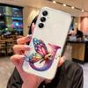 For Samsung Galaxy A54 A14 A34 A24 Blue Butterfly Flower Letters A-Z Couple Phone Case Transparent Clear Silicone Bumper Cover
