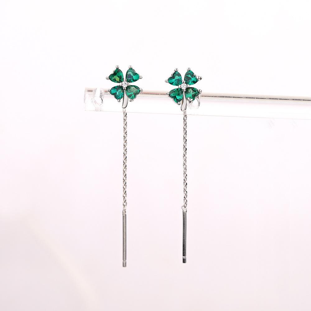 

Серьги Клевер на удачу Классический темперамент Ретро Изумрудные серьги Длинная цепочка Кисточка Любовь Цветочные серьги Copper