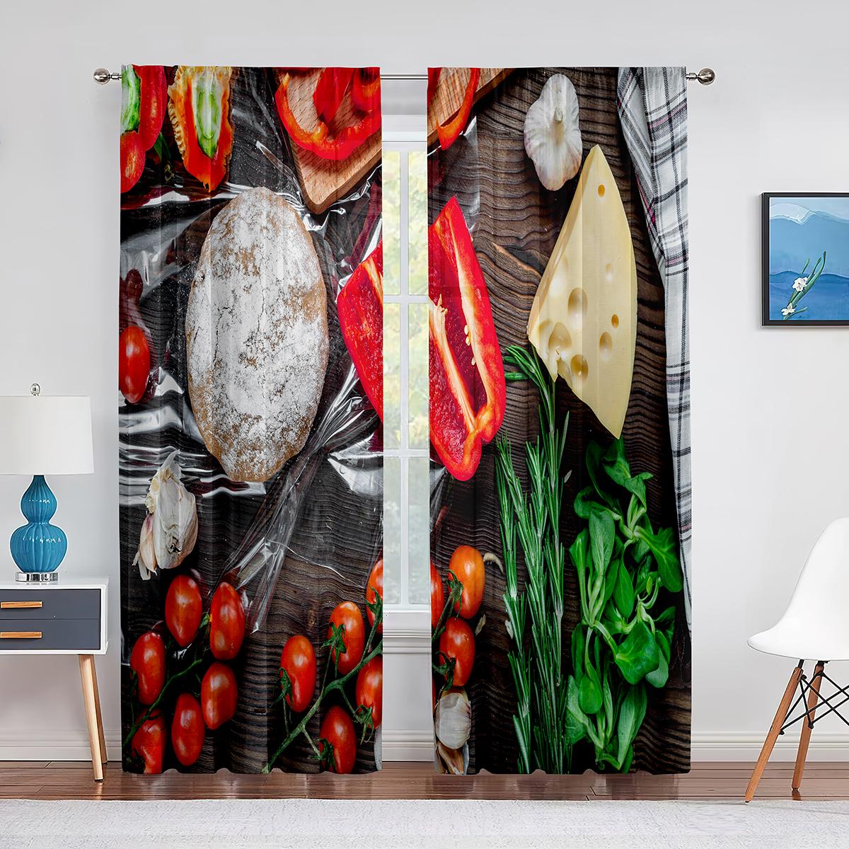 

Прозрачная вуаль с фруктами и овощами, органическая пищевая оконная прозрачная шифоновая тюлевая штора для гостиной, кухонного декора 1 PCS W150XH250cm&Grommet Top