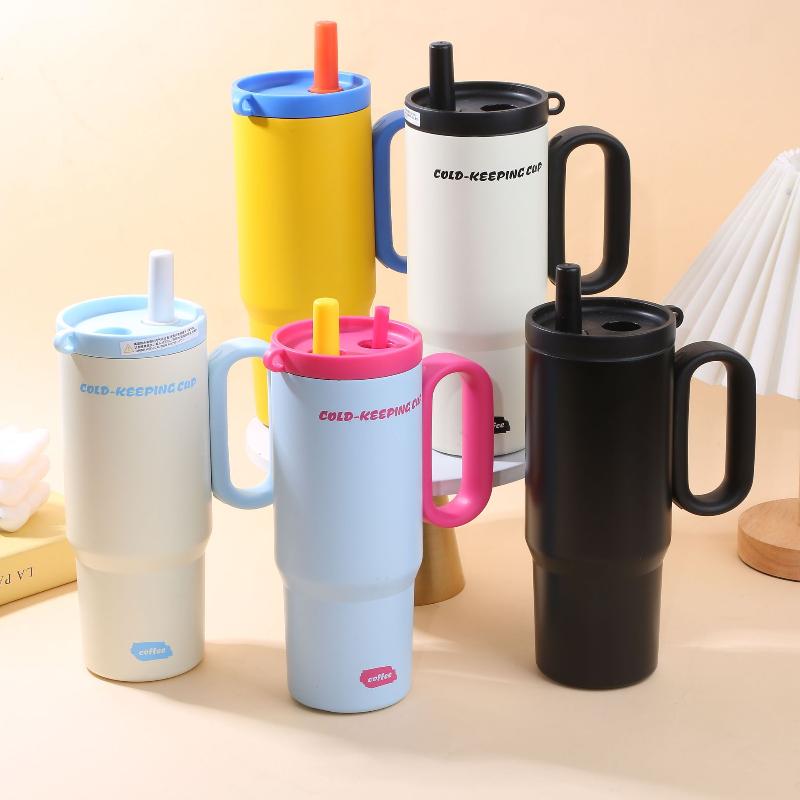 1Pcs 750Ml Large Capacity Coffee Cup Portable Water Cup With Straw 316 Stainless Steel Insulated Cup Cold & Retention