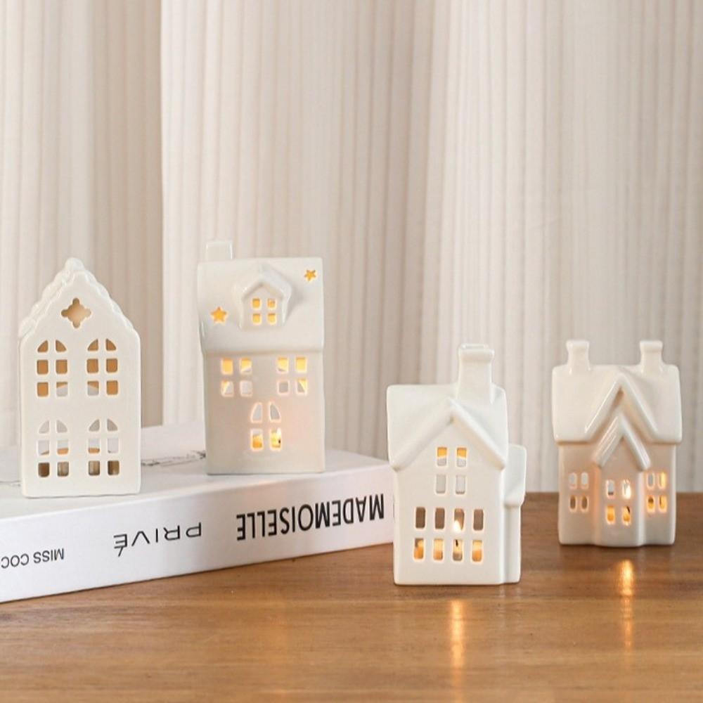 Christmas Porcelain Villa White Tabletop Ornaments New Xmas Village Houses Winter Decor