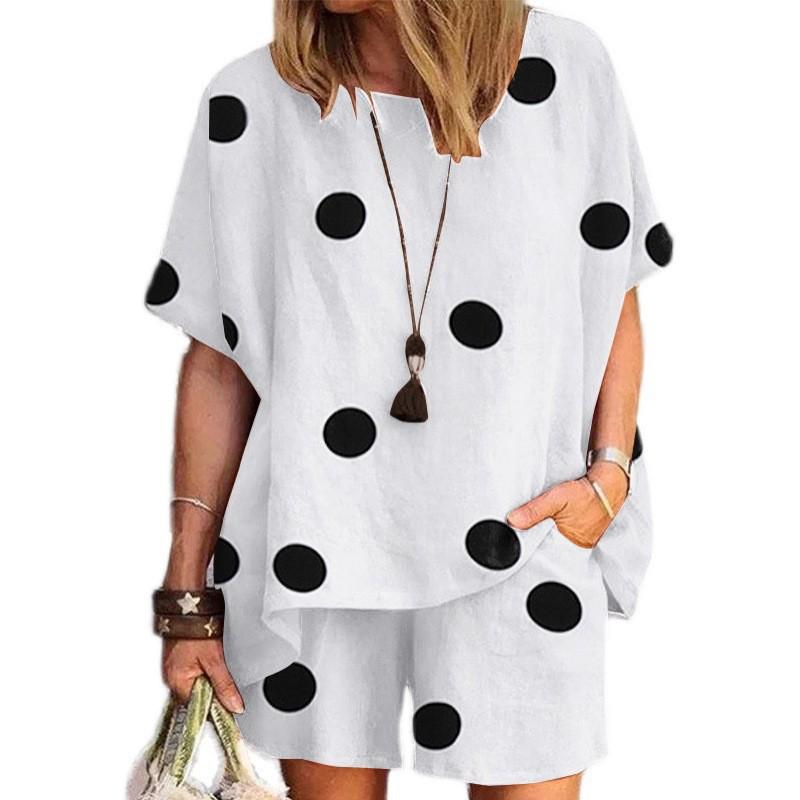 

Летний повседневный комплект из двух предметов в горошек: Топ с коротким рукавом и шорты 2XL