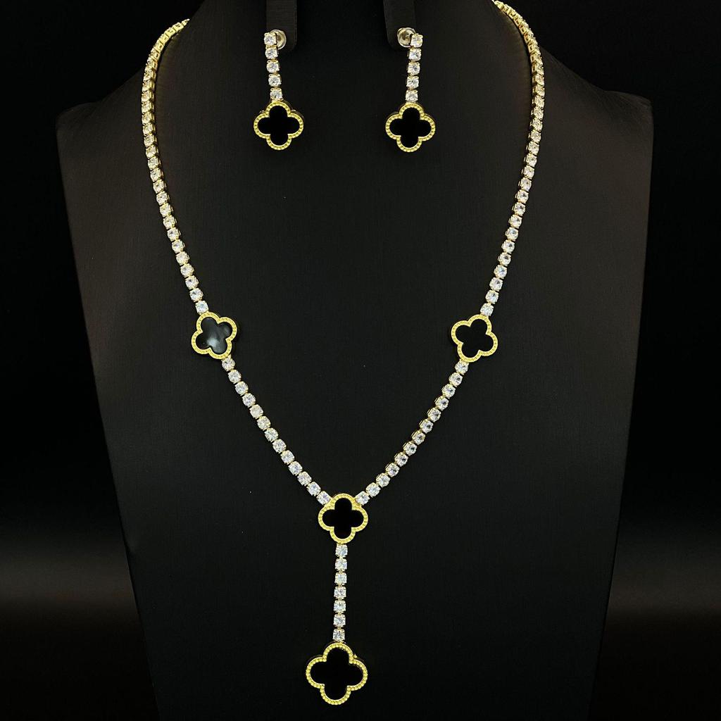 Czterolistna Koniczyna Diamentowe Kolczyki Łańcuszkowe i Naszyjnik – Modny Europejski i Amerykański Luksus