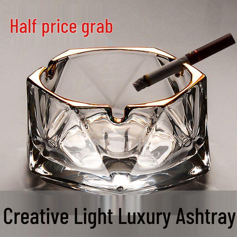 Elegant Rhombus Crystal Glass Ashtray - High-End Decor for Home and Office