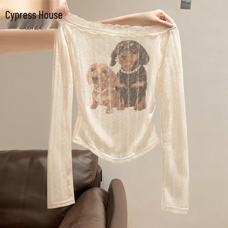 Cypress House Women s Lace Splice Animal Print Long Sleeve Top L