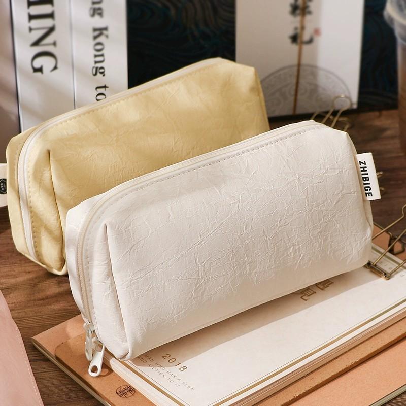 Classic Leather Waterproof Pencil Case With Large Capacity For Girls And Students