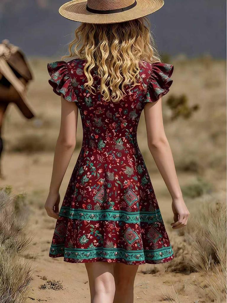 2026 Frühling/Sommer Trendiges bedrucktes Damenkleid für Europa & Amerika