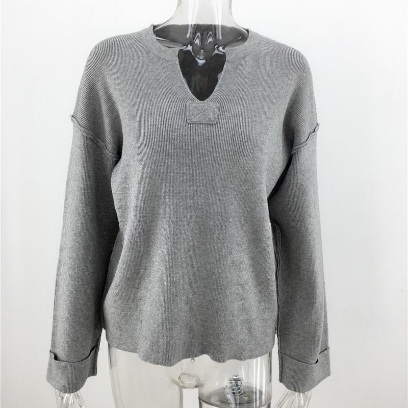 

IHUASU Женский осенне-зимний однотонный свитер большого размера с V-образным вырезом XL серый