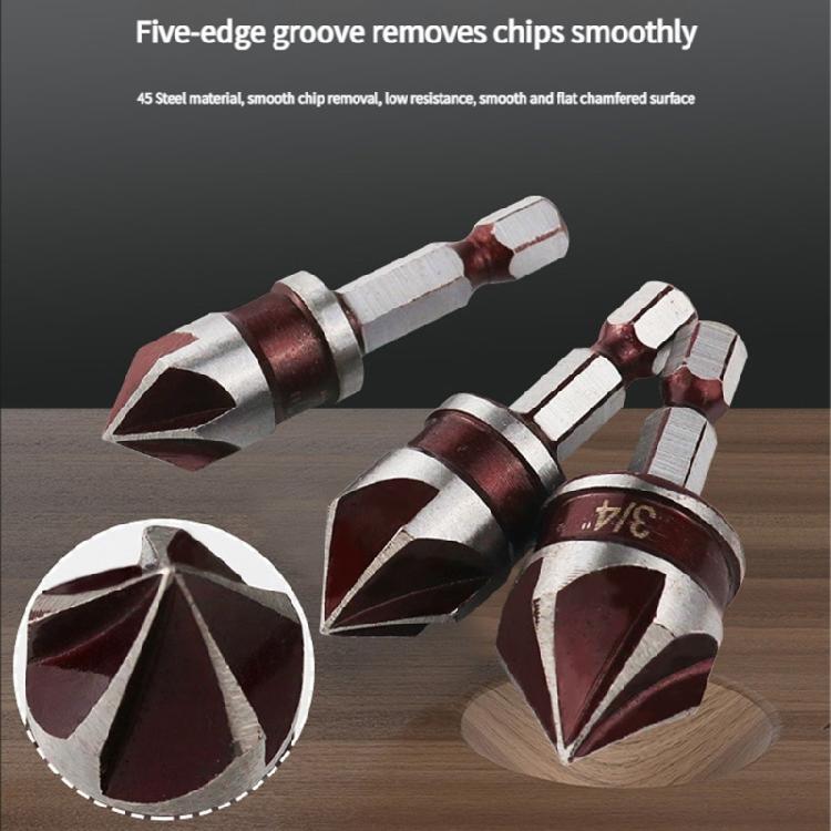 5 Schneiden Sechskantschaft Senkbohrer-Kollektion 1/4" 3/4" Größen 82° Winkelspitze Optimiert für Edelstahl Hartholz Bohren